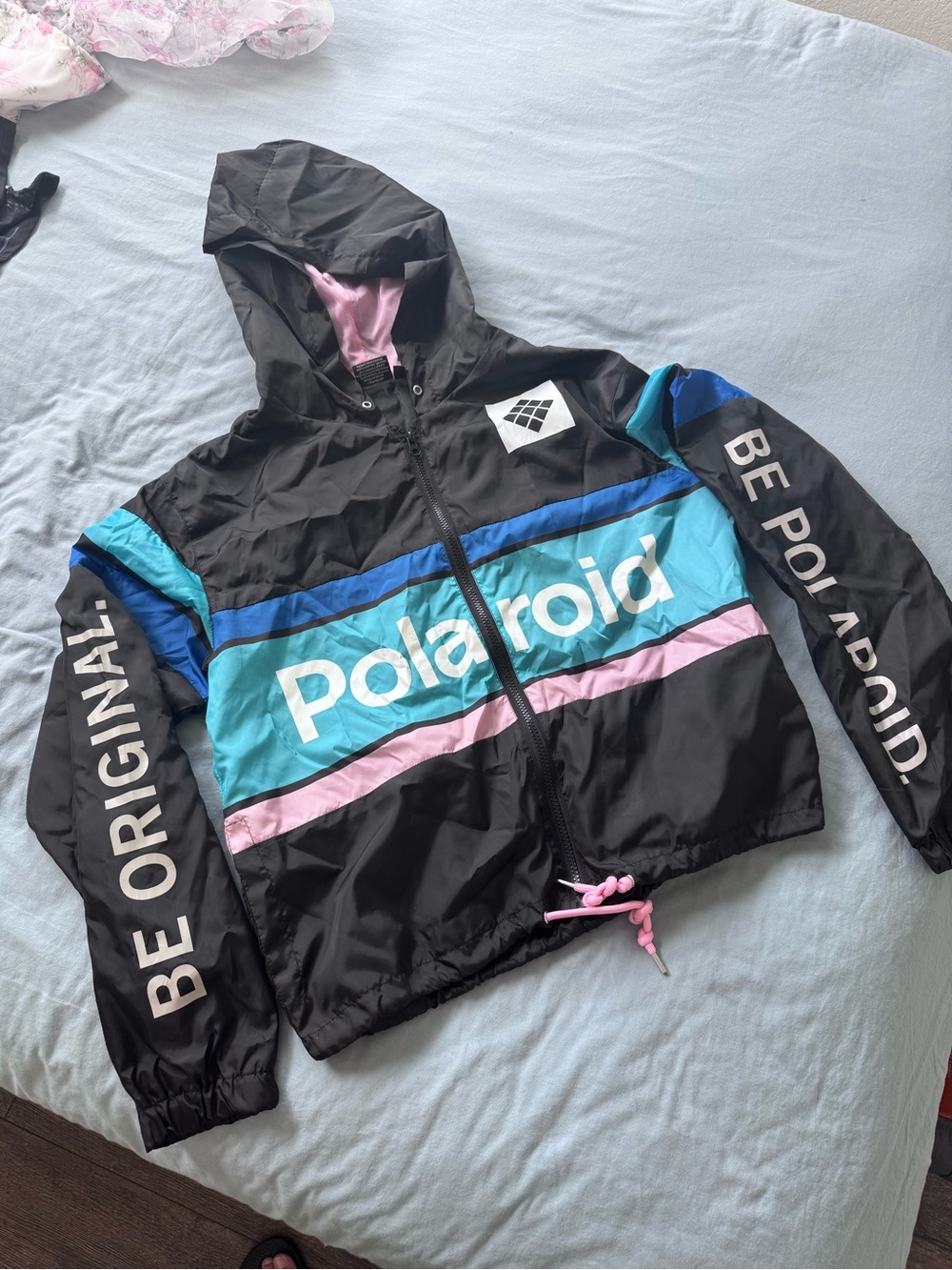 Polaroid Be Original Graphic Colorblock Windbreaker Jacket Black Pink L